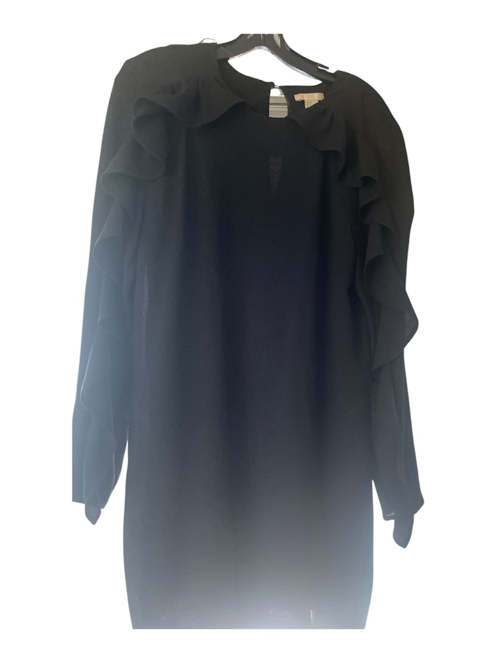 H&M Black Soft Ruffles-Long Sleeve Mini Dress - slightly Above the knee size 8